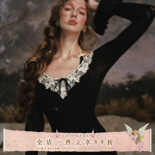 LaceMade 繁花交响 法式甜美假两件长袖针织连衣裙秋冬打底通勤女