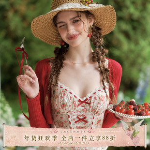 LaceMade 樱桃茉莉酱 法式夏日通勤套装鱼骨吊带胸衣上衣蕾丝半裙