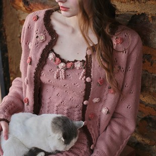 LaceMade 佩花朱丽叶 法式复古羊毛针织吊带连衣裙针织开衫套装秋