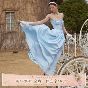 设计感公主系列缎面抹胸蕾丝鱼骨连衣裙女 法式 LaceMade 仙蒂公主