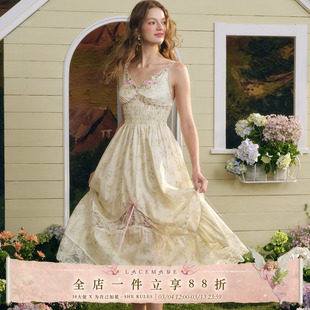 LaceMade 花神假日 法式田园度假风碎花吊带连衣裙长款夏日海边裙