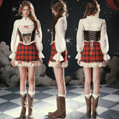 木偶猫 甜辣鱼骨胸衣格纹半裙套装 圣诞夜 圣诞套装 法式 LaceMade