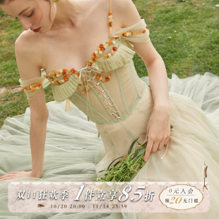 绿色仙女裙套装 法式 重工鱼骨胸衣上衣纱裙收藏 奇妙仙子 LaceMade