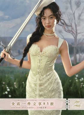 LaceMade 翡翠战士 法式重工缎面公主裙绿色生日礼服裙蕾丝连衣裙