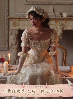 LaceMade 花烛泪 法式复古宫廷重工收藏蕾丝鱼骨连衣裙轻婚纱礼服
