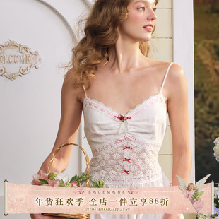 LaceMade 小圣女果 法式甜美吊带白色连衣裙长款收腰度假裙夏季女