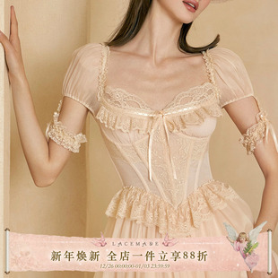 香槟高级感蕾丝小众鱼骨胸衣连衣裙 法式 LaceMade 绮丽女神
