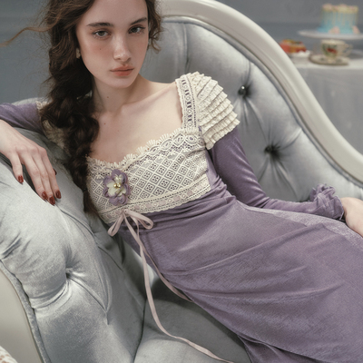 LaceMade 鸢尾之梦 法式田园风蕾丝拼接复古弹力珠光针织鱼尾裙女