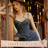 复古设计感调性掐腰显瘦修身 LaceMade 布鲁士很忙 百搭牛仔胸衣