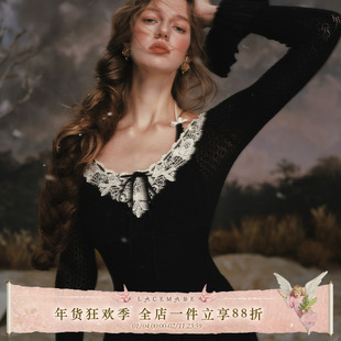 LaceMade 繁花交响 法式甜美假两件长袖针织连衣裙秋冬打底通勤女