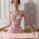 甜美芭蕾风粉色鱼骨胸衣网纱半裙套装 法式 秋 芭比珍妮花 LaceMade