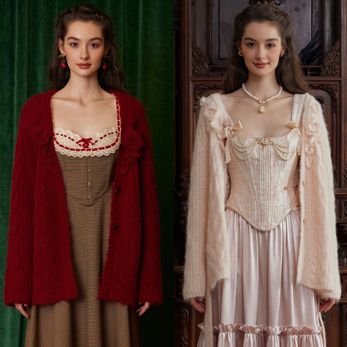 法式手工钩花羊毛针织开衫外套