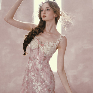 LaceMade 花蔓仙履 法式洛可可风蕾丝碎花度假连衣裙收腰鱼尾裙夏