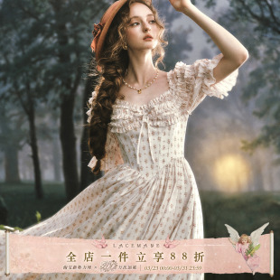 重工田园风棉质碎花鱼骨连衣裙女气质春夏 法式 LaceMade 瑰夏恋人