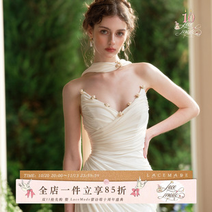 LaceMade 南洋情人 法式浪漫纯白设计感抹胸礼服定制面料小众高级
