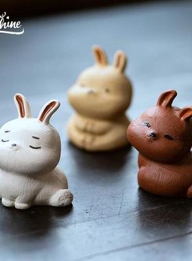 宜兴紫砂生肖兔子茶宠可养茶盘
