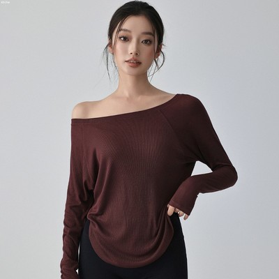 alo x瑜伽长袖上衣女秋新款速干运动T恤宽松普拉提跑步健身服露肩