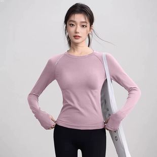 圆领速干瑜伽服专业透气跑步训练健身服长袖 lulu上衣女秋冬款 修身