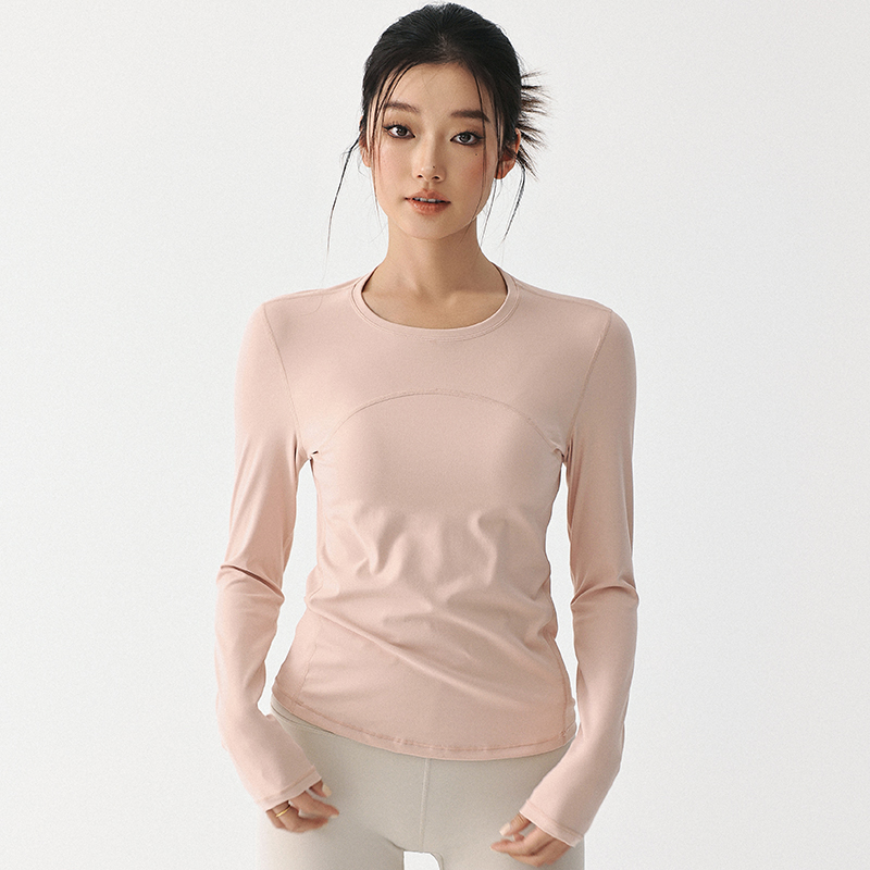 运动上衣女长袖普拉提训练服圆领新款健身跑步速干绝美修身瑜伽服