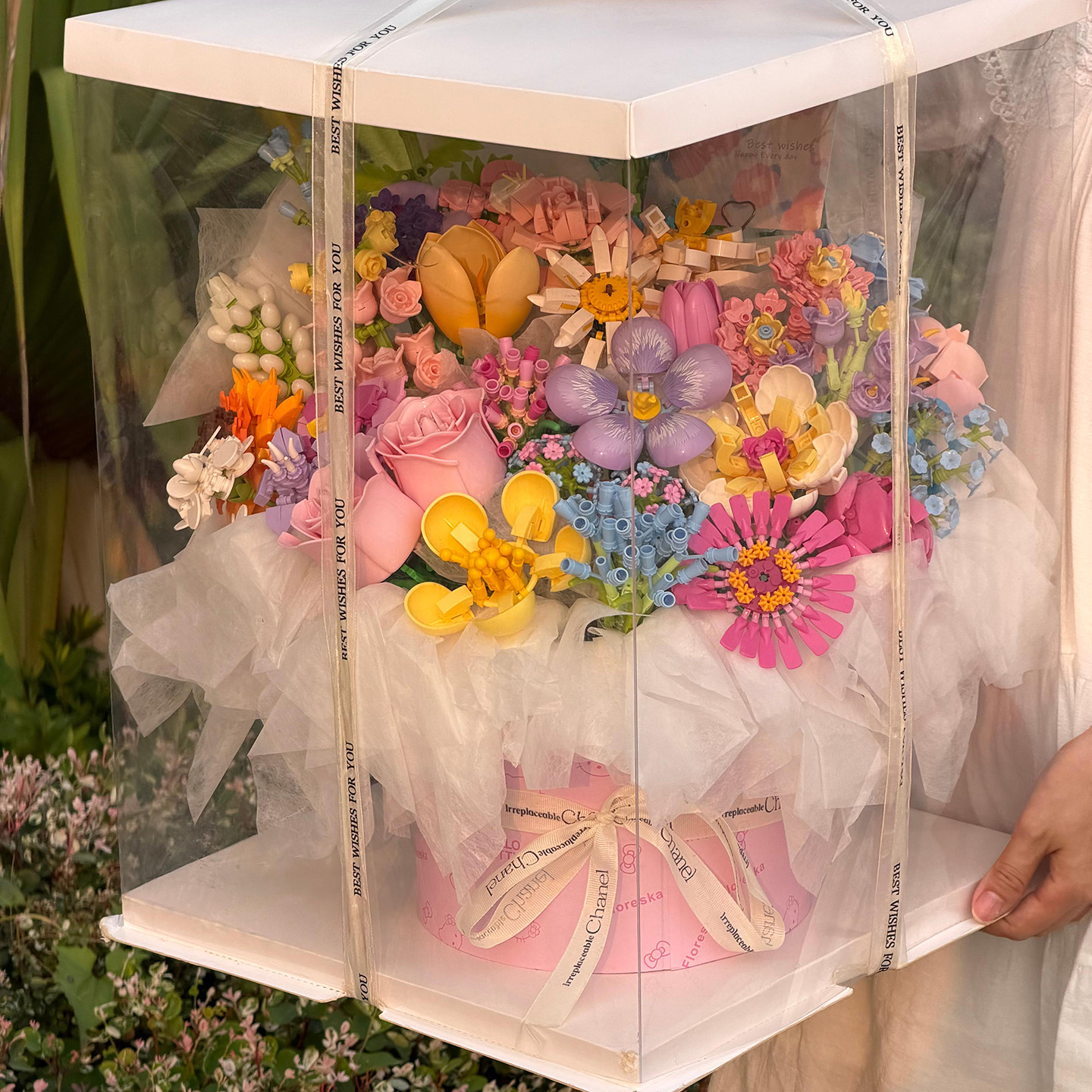 积木花束展示盒送女生闺蜜情侣生日礼物拼装一整套手工DIY材料包