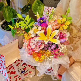 Kitty猫系列积木花束永生花积木拼装花手工DIY女生系列送闺蜜礼物