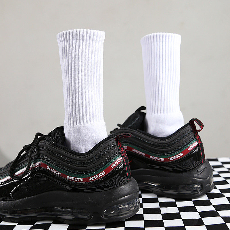 毛巾底袜子男纯色中筒加厚保暖长袜白色黑色女简约运动袜街拍袜子