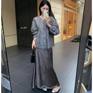 MSTUDIO漫莎 1378 气质优雅慵懒感中长款 提花刺绣工艺上衣小衫