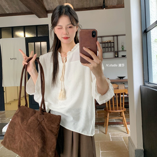 5761 MSTUDIO漫莎 式 须须系带木耳领小衫 搭配马甲背心裙泰美啦小衫