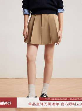 INRM夏季新款A字双褶短裙高腰显瘦百搭甜美女半身裙