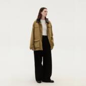 外套大口袋拼皮翻领宽松开衫 复古巴恩风工装 夹克女2025 美式 INRM