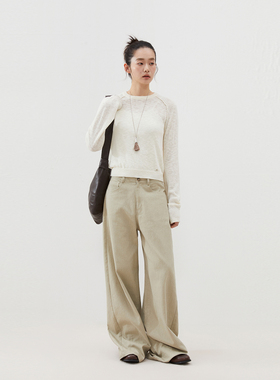 INRM 全面纱线竹节反缝插肩袖针织衫女春秋显瘦修身内搭打底上衣