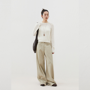 INRM 全面纱线竹节反缝插肩袖针织衫女春秋显瘦修身内搭打底上衣