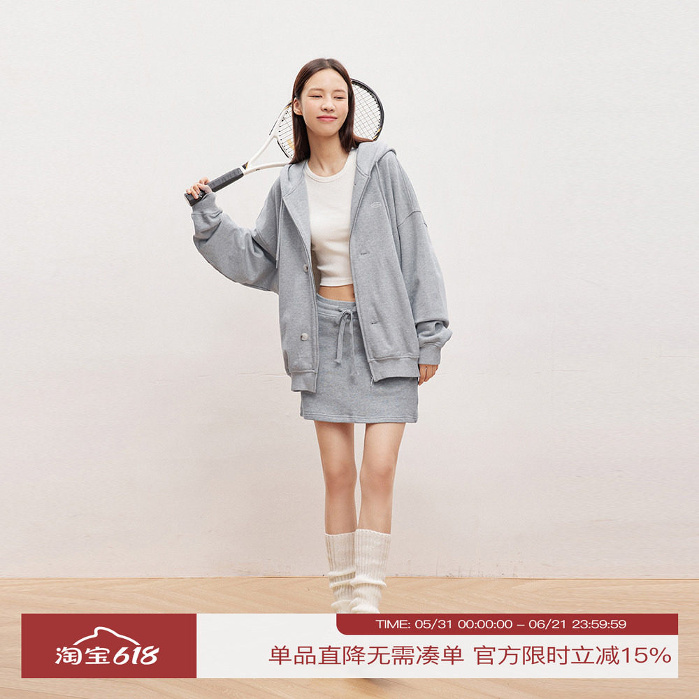 INRM 扣子拉链开衫卫衣外套百搭休闲灰色运动帽衫