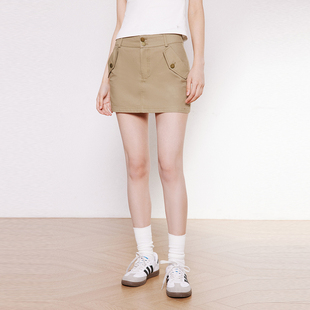 INRM 卡其色短款工装半裙2024夏季百搭高腰半身裙女