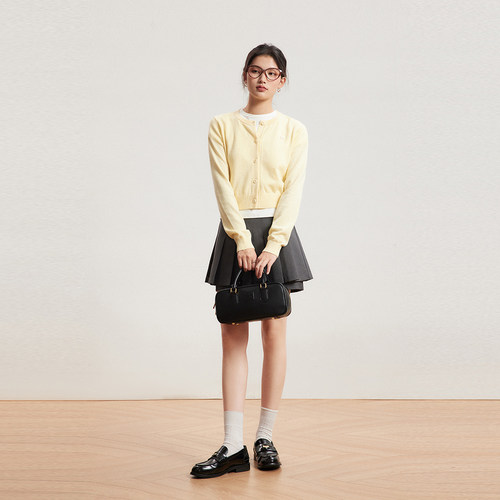 INRM 羊毛针织开衫外套刺绣logo秋冬新品修身显瘦上衣女