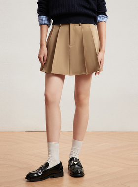 INRM夏季新款A字双褶短裙高腰显瘦百搭甜美女半身裙