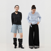 简约设计插肩袖 INRM 慵懒风V领羊毛套头针织衫 上衣毛衣女秋