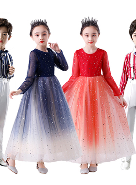 中小学生合唱服儿童演出服女童公主裙长袖礼服幼儿园舞蹈表演服装