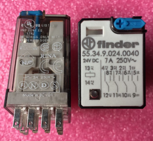 原装正品 现货销售 全新原装 进口 意大利 finder/芬德 中间继电器55.34.9.024.0040 24vdc 7a250vac 14脚 四开四闭 四组转换 现货供应