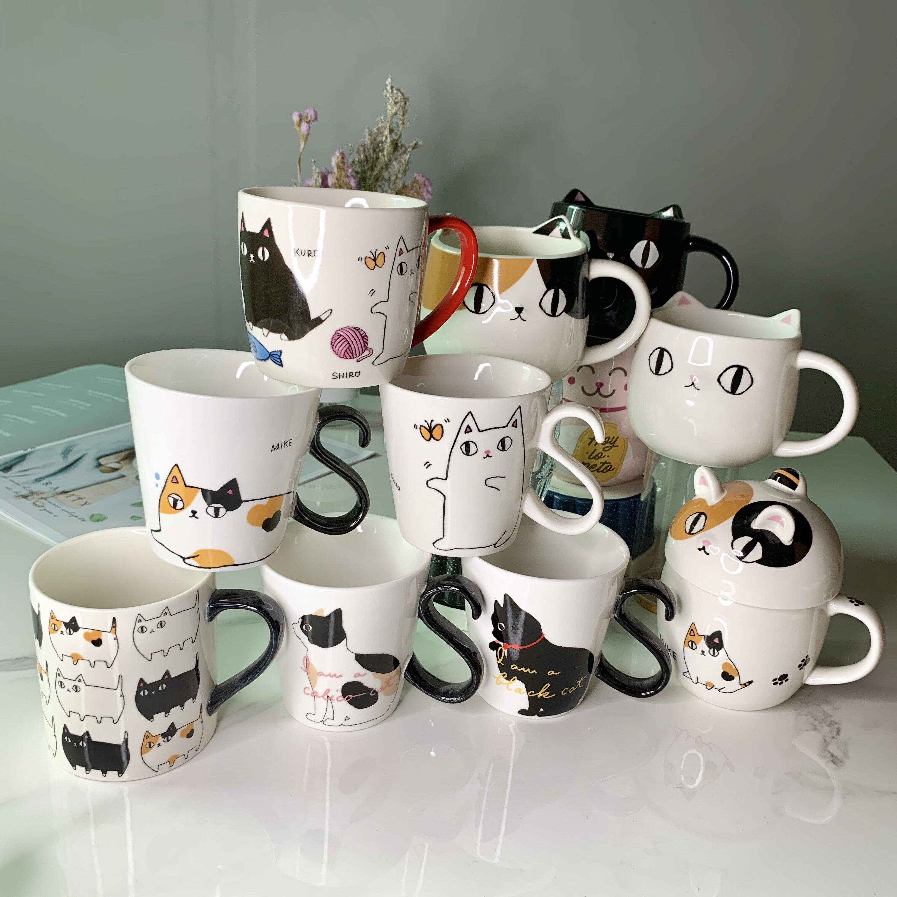 创意猫咪陶瓷水杯家用早餐杯牛奶杯卡通马克杯茶杯日式猫三兄弟