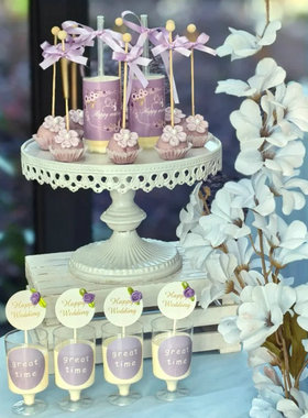 紫色甜品台装饰婚礼推推乐贴纸wedding小花慕斯杯蛋糕插件布丁纸