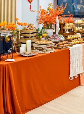 新中式中秋橙色橘色桌布甜品台布置婚礼美拉德高级感氛围感装饰