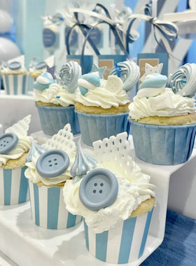 儿童周岁生日派对甜品台装饰蓝色条纹竖条纸杯蛋糕插件推推乐贴纸