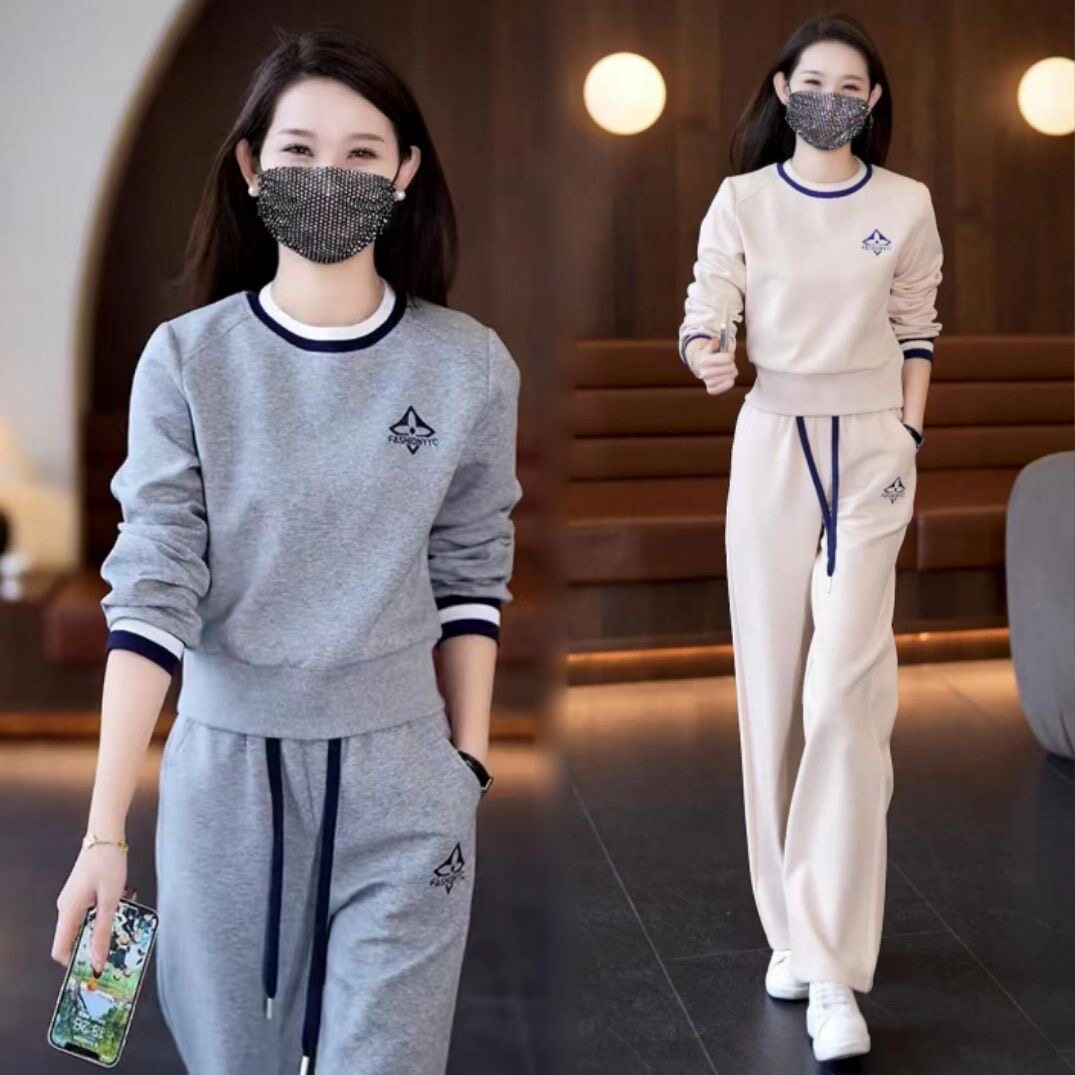 100%纯棉女士运动套装女春秋2025新款时尚洋气休闲长袖卫衣两件套