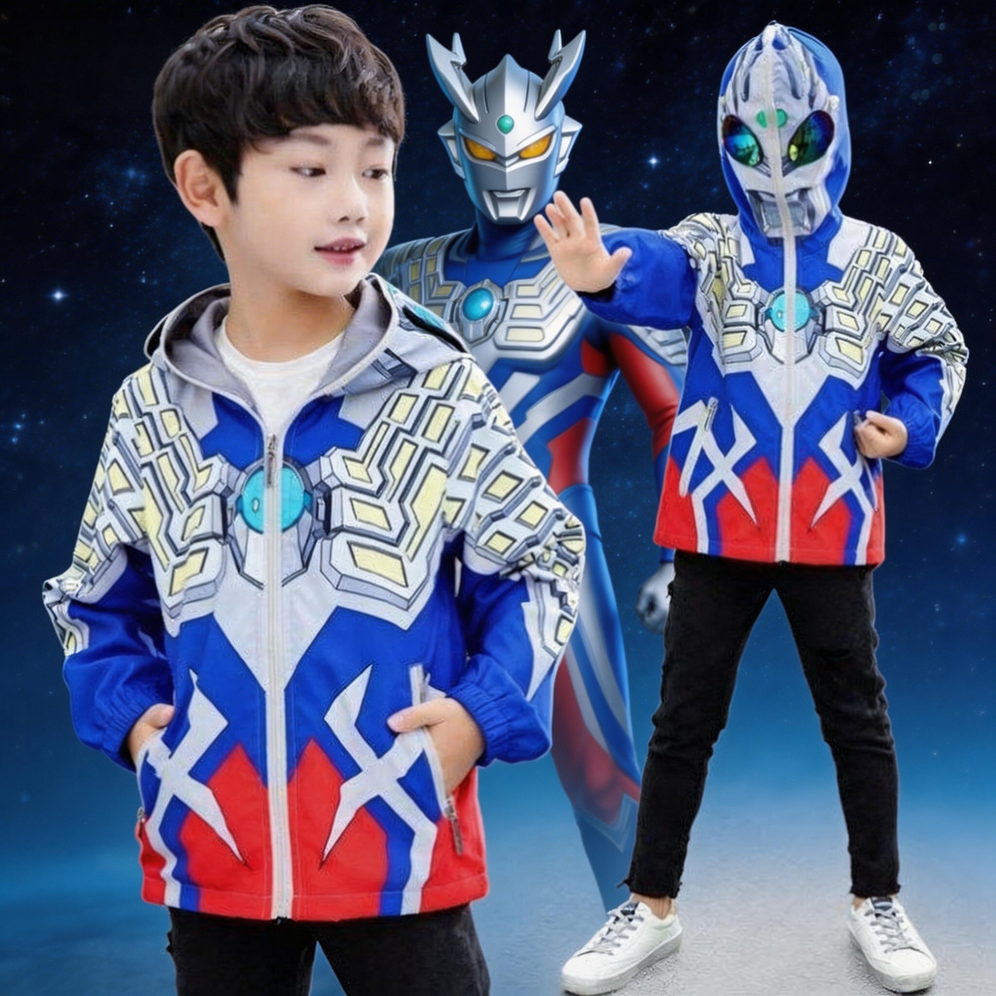 赛罗奥特曼外套男童衣服2026新款亮灯卡通中小童连帽迪迦薄款风衣