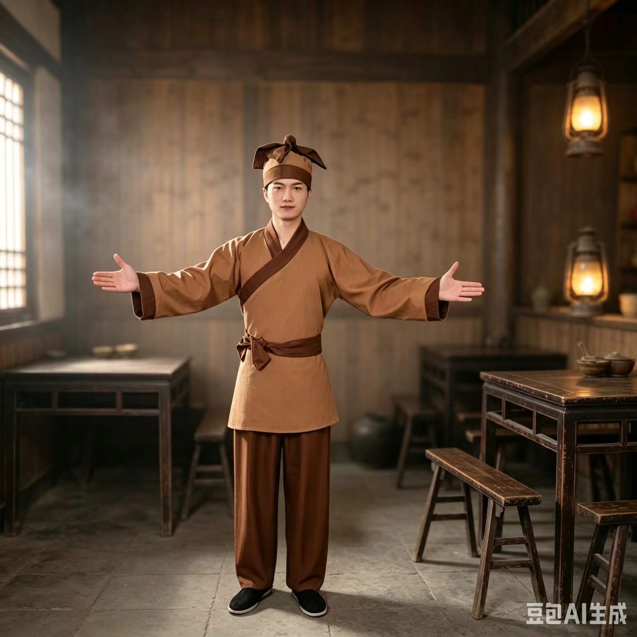成人男女古装汉服店小二茶馆掌柜演出服装古代百姓表演服舞台装