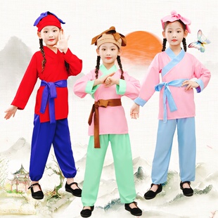 儿童古装小戏骨扮演出服舞台商贩渔夫古代平民小二表演服男女通用