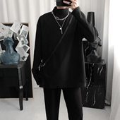 男宽松黑色半高领保暖秋衣内衬长袖 MRFUDE秋季 两面德绒打底衫 t恤