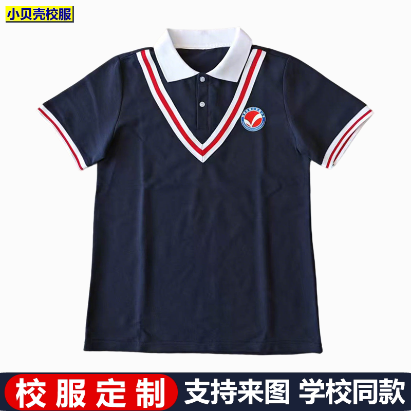 凌云县实验小学校服短袖纯棉半袖蓝色polo衫班服园服订做来图定制