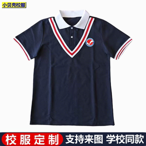 凌云县实验小学校服短袖纯棉半袖蓝色polo衫班服园服订做来图定制